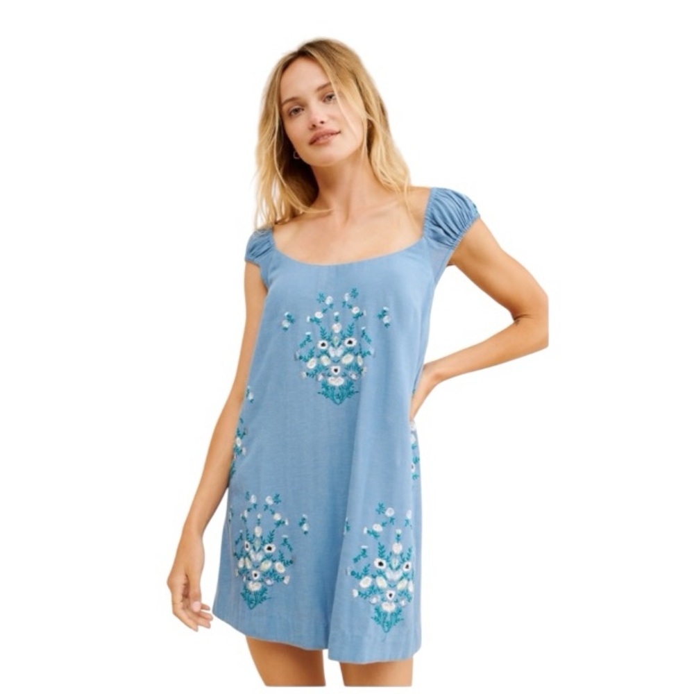 Free People Wildflower Light Blue Floral Mini Dress